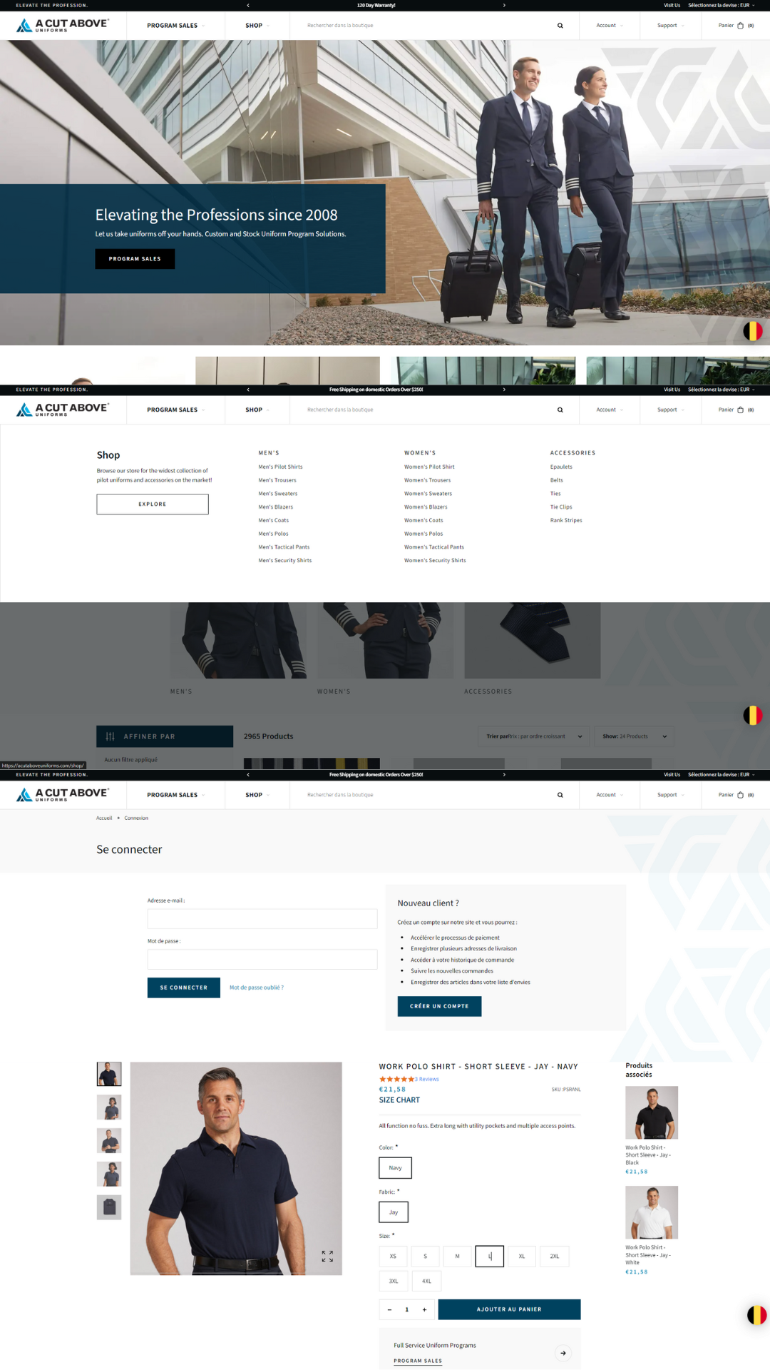 Site de boutique de vêtements pour le monde de l'aviation